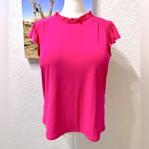 NWOT CeCe Hot Pink Ruffle Cap Sleeve Top Sz XL